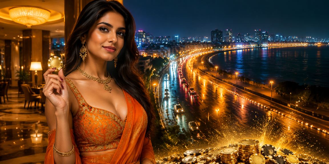 Bright neon lights at Mumbai Marine Drive nightlife